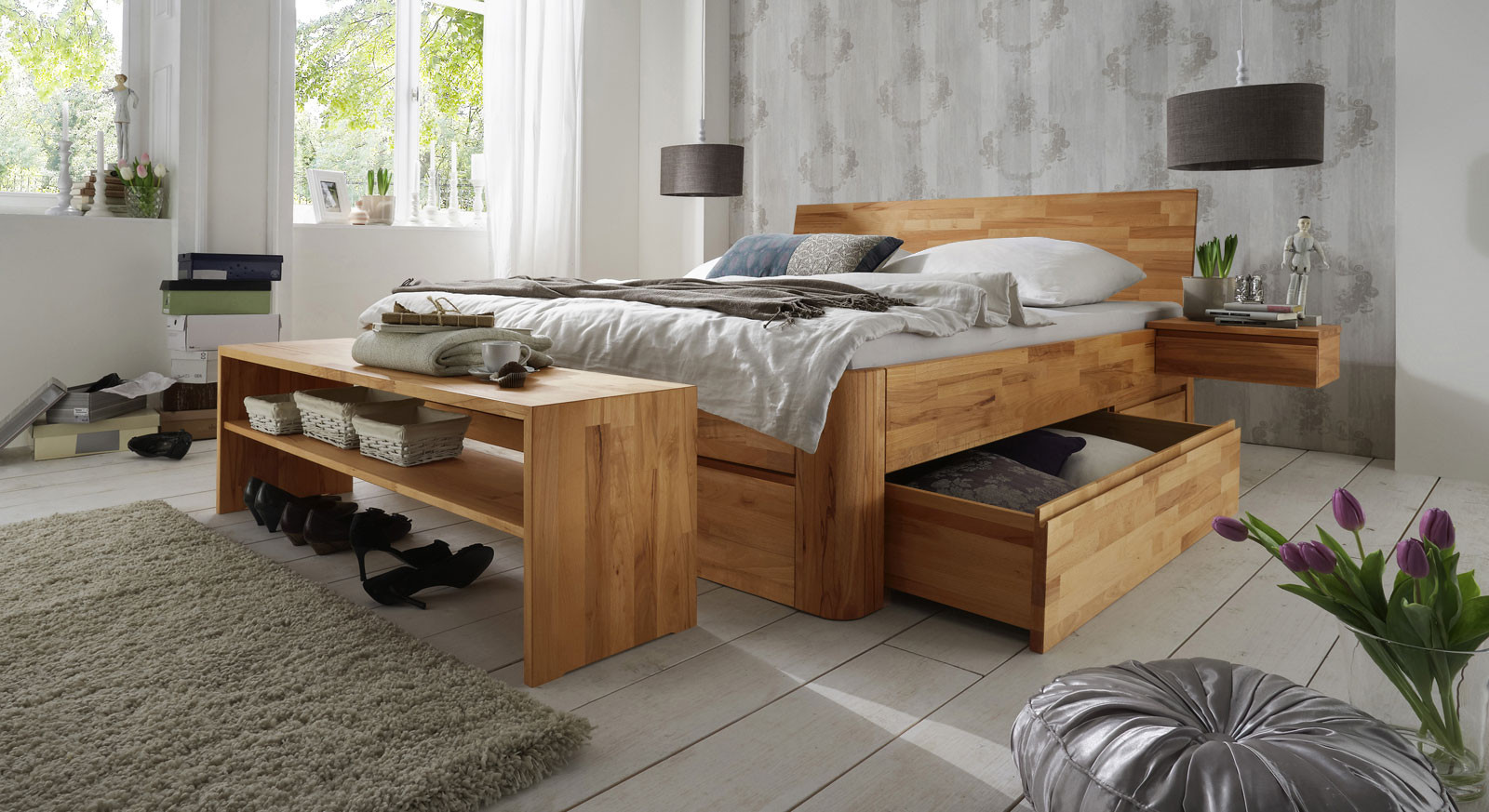 Doppelbett Mit Bettkasten
 Massivholz Doppelbett mit Bettkasten Zarbo