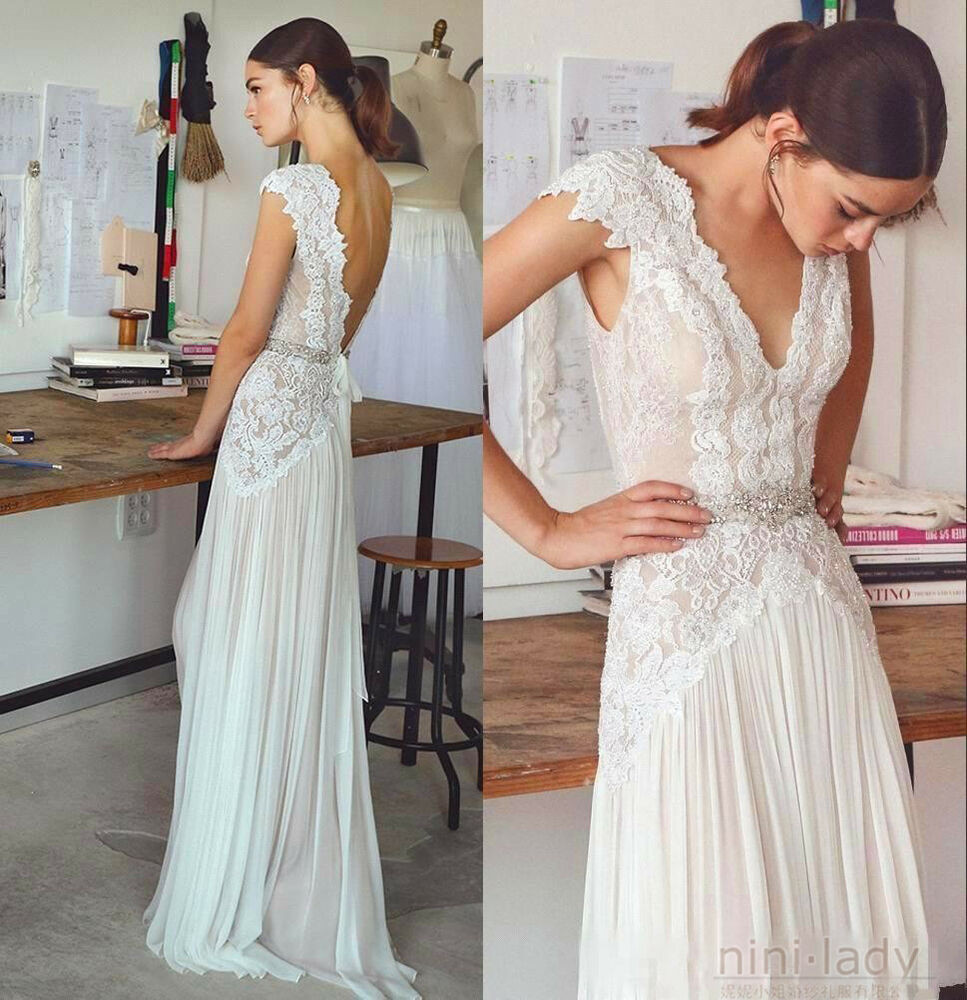 Ebay Hochzeitskleid
 Neu Strand Hochzeitskleider Chiffon Spitze Boho Brautkleid