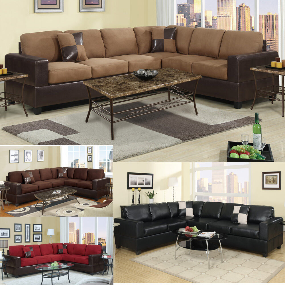 Ebay Sofa
 2 pc Microfiber Faux Leather Reversible Sectional 3 Seat