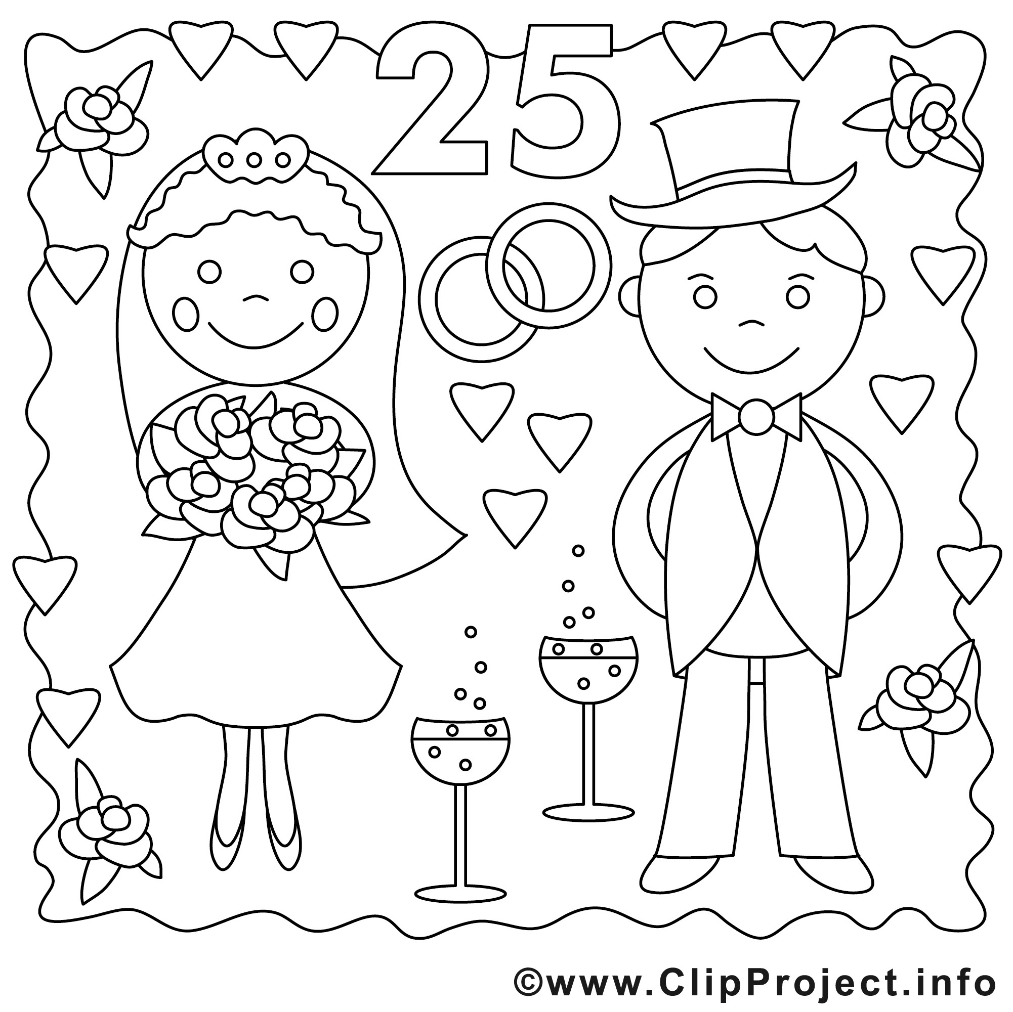 Ehepaar Hochzeit Clipart
 Ehepaar Bild zum Ausmalen