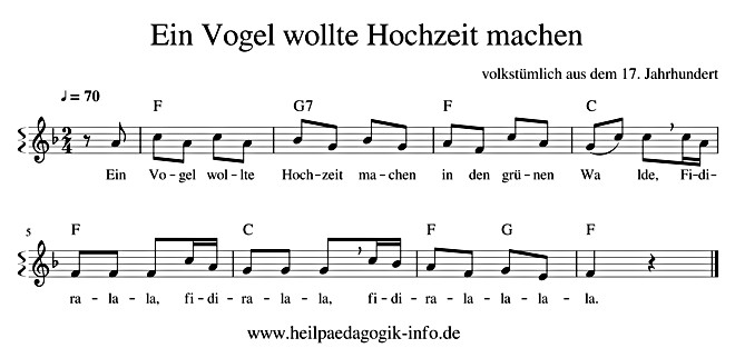 Ein Vogel Wollte Hochzeit
 Ein Vogel wollte Hochzeit machen Text Noten Download