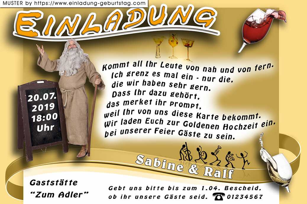 Einladung Goldene Hochzeit Lustig
 Lustige Einladung Goldene Hochzeit mit der Tafel