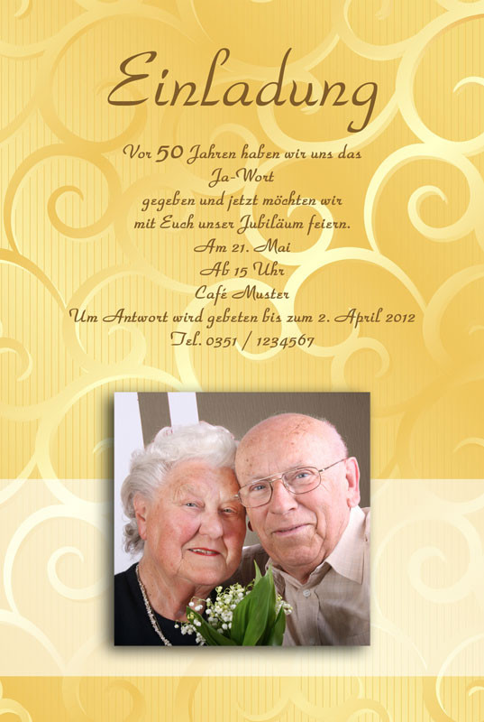 Einladung Goldene Hochzeit Text
 Einladung & Einladungskarten Goldene Hochzeit