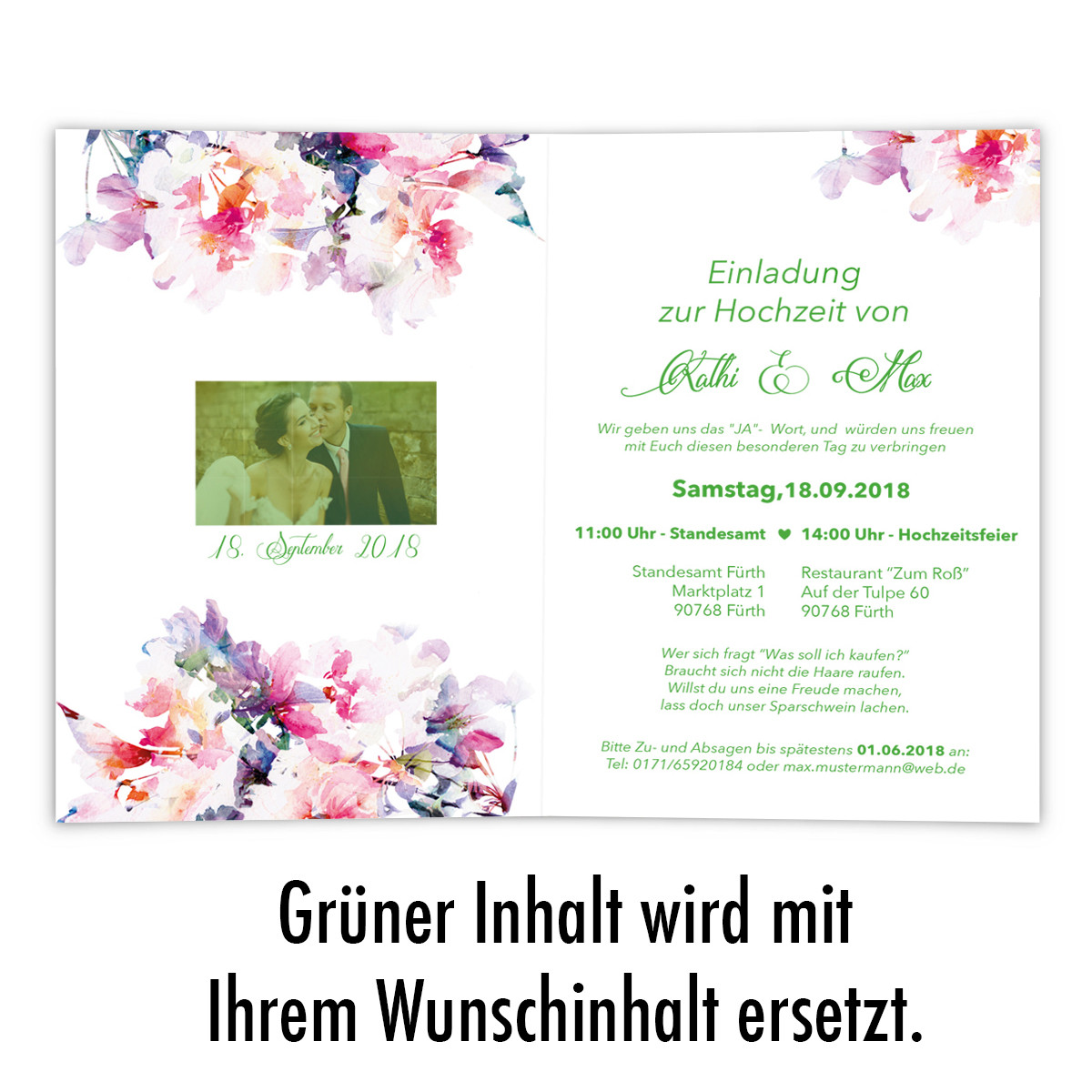 Einladungen Zur Hochzeit
 Einladungen zur Hochzeit Blumen Aquarell Klappkarten