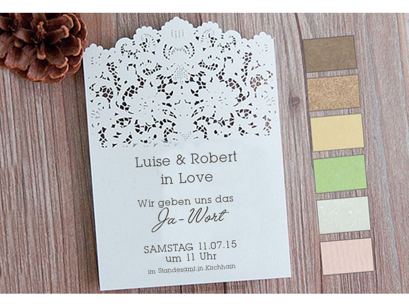 Einladungskarte Hochzeit
 Einladungskarte zur Hochzeit mit Lasercut Spitze Vintage