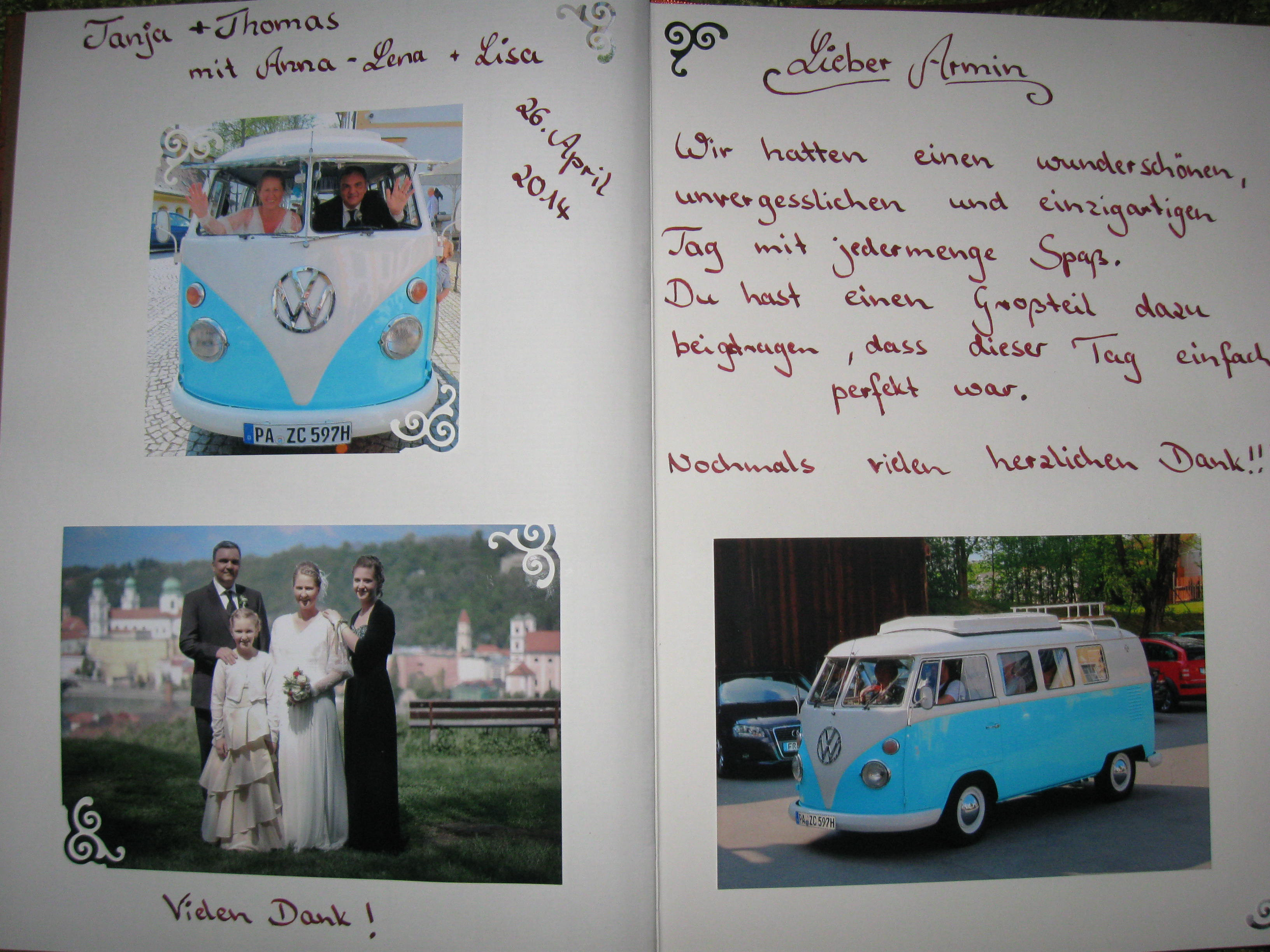 Eintrag Gästebuch Hochzeit
 Hochzeit von Tanja und Thomas mit dem Bulli