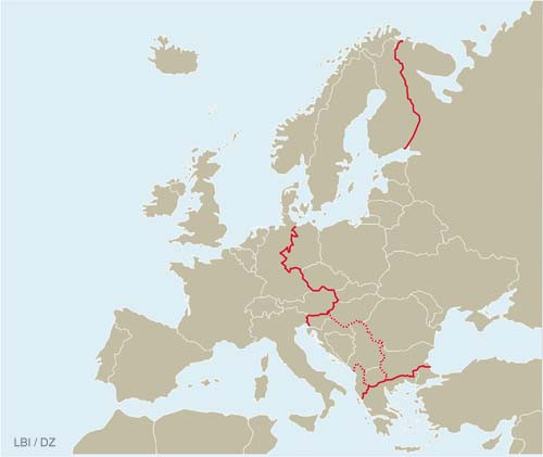 Eiserner Vorhang
 Abb 1 Der geographische Verlauf des Eisernen Vorhangs