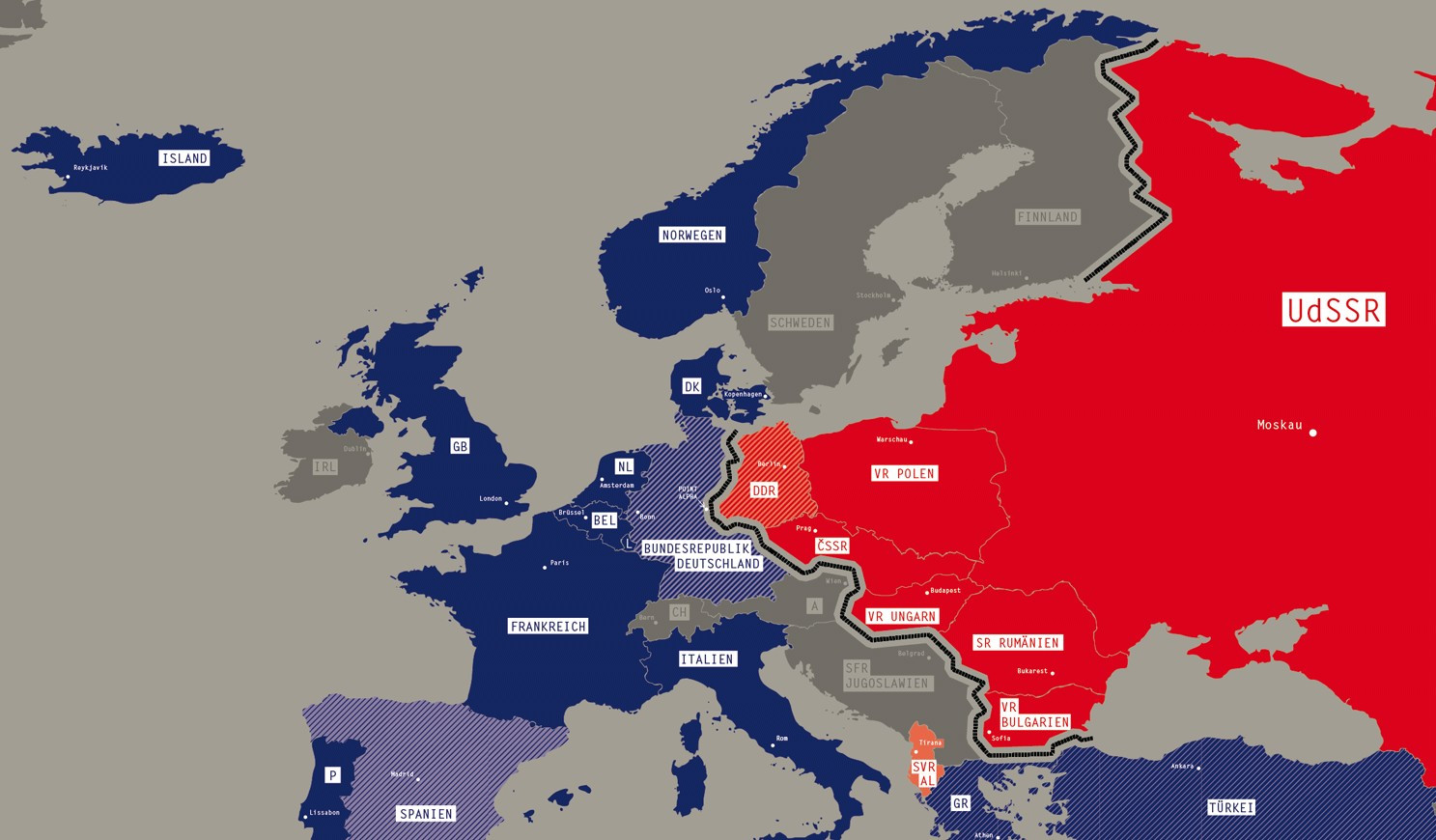 Eiserner Vorhang
 Kalter Krieg Karte Europa Europakarte Mit