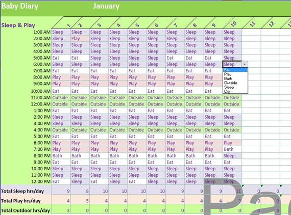 Entwicklungsschub Baby Tabelle
 Baby Tagebuch Excel Vorlage Säugling Aktivitäten Tracker