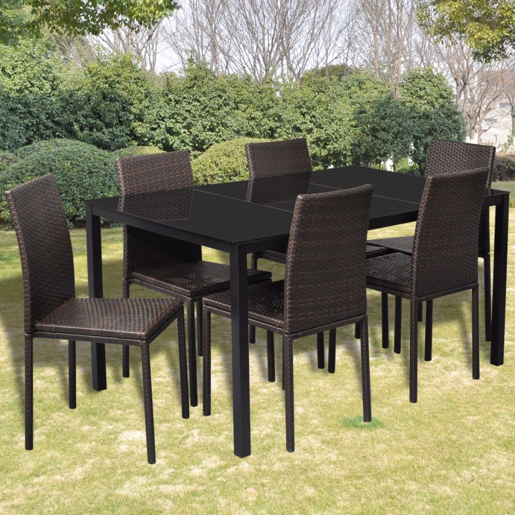 Esstisch Set
 Der Rattan Esstisch Set 1 Tisch 6 Stühle Braun online shop