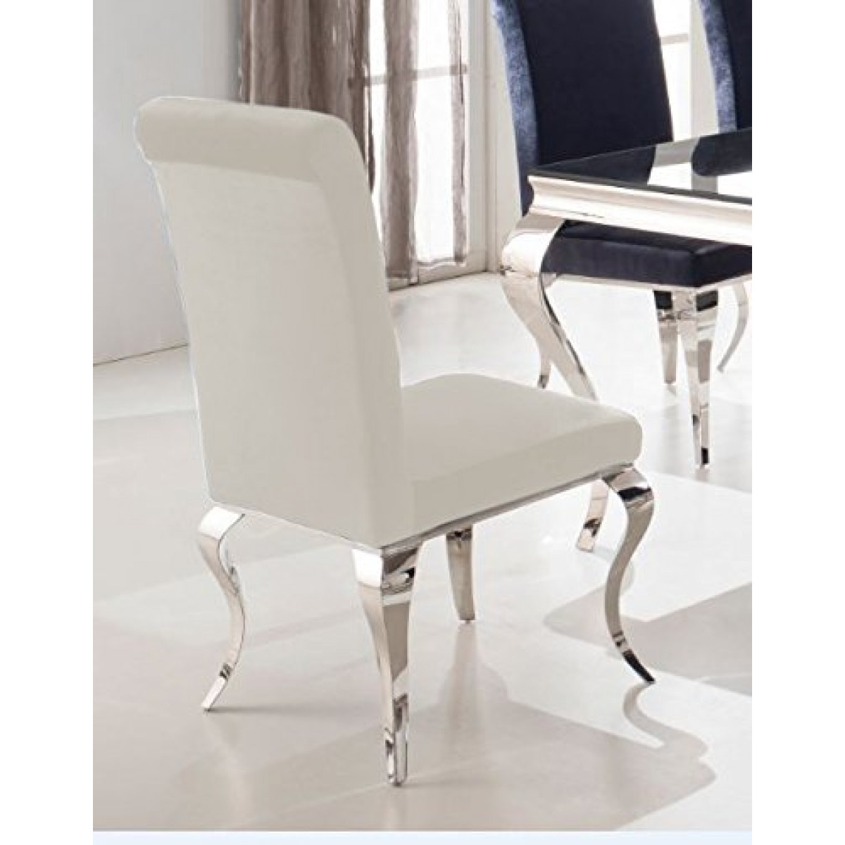 Esszimmerstühle Weiß
 Esszimmerstuhl Luca barock Design Samtstoff stoff weiß
