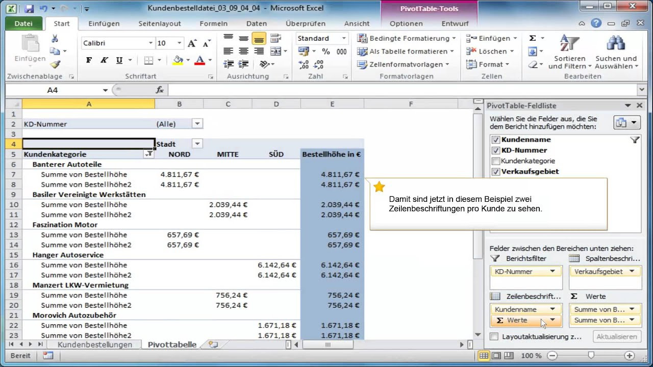 Excel Pivot Tabelle
 Eine Pivottabelle erweitern in Excel 2010
