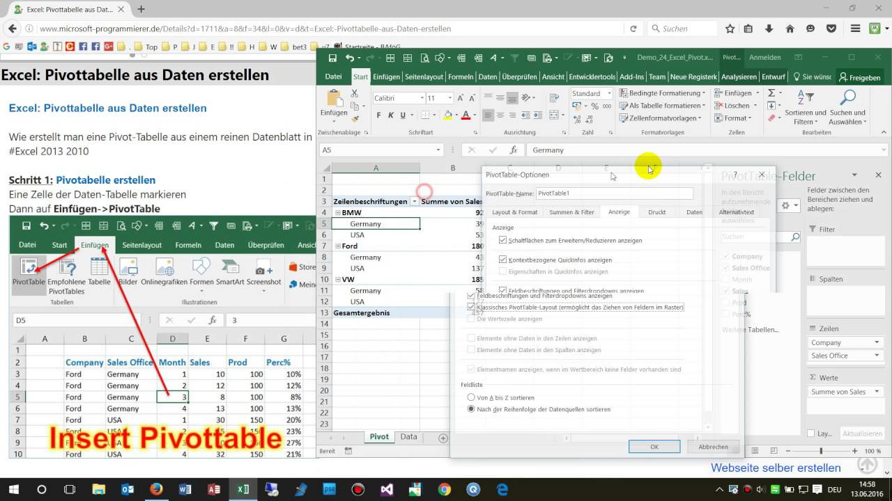 Excel Pivot Tabelle
 Excel Pivot Tabelle aus Daten erstellen 1 Start