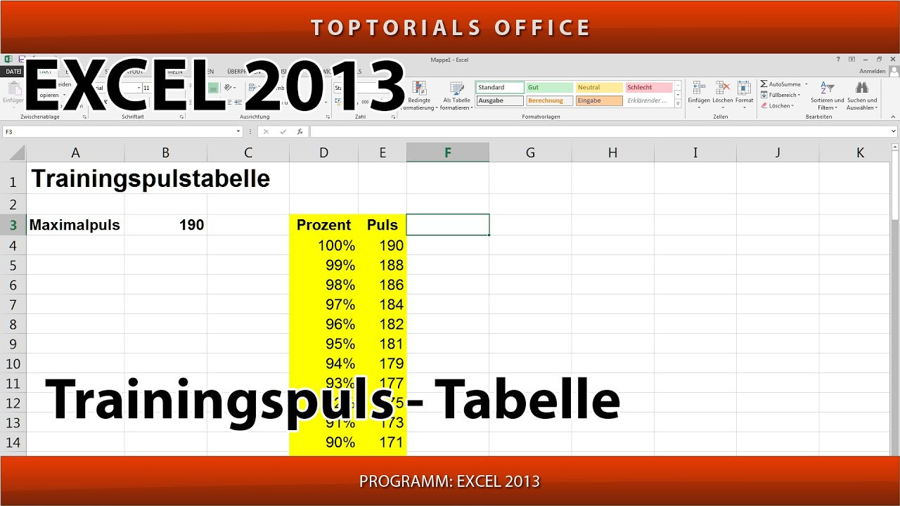 Excel Tabelle Erstellen
 Trainingspuls Tabelle erstellen Excel