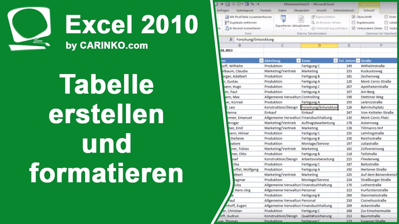 Excel Tabelle Erstellen
 Excel Tabelle erstellen und formatieren Tutorial von