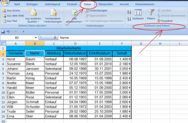 Excel Tabelle Sortieren
 Excel Daten sortieren
