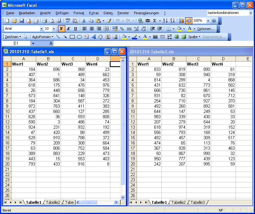 Excel Tabellen Vergleichen
 Mehrere Excel Tabellen nebeneinander darstellen
