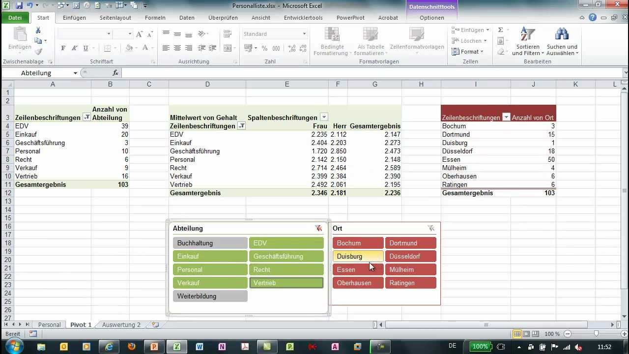 Excell Tabelle
 Excel 2010 Mehrere Pivot Tabellen über einen