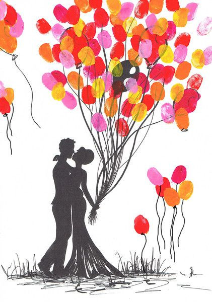 Fingerabdrücke Hochzeit
 Wedding Tree Brautpaar Leinwand handgemalt UNIKAT