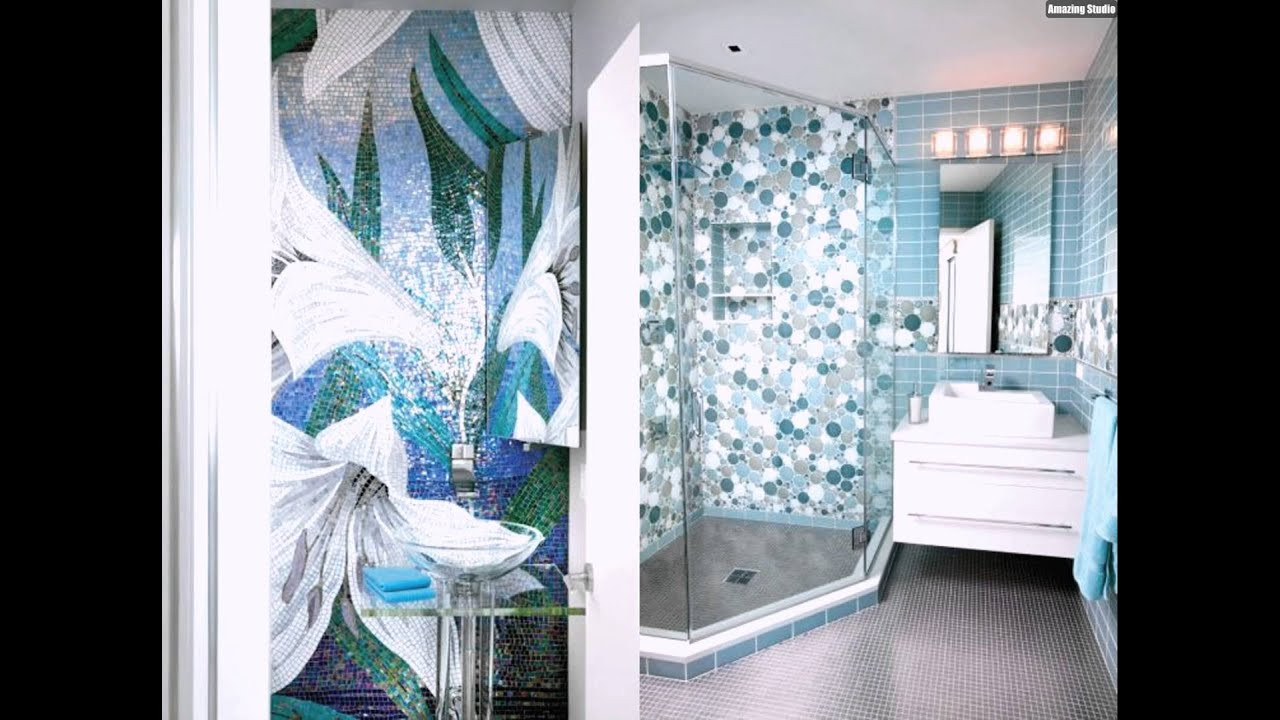 Fliesen Mosaik
 Mosaik Fliesen Badezimmer Kreise Hellblau Blumen Modern