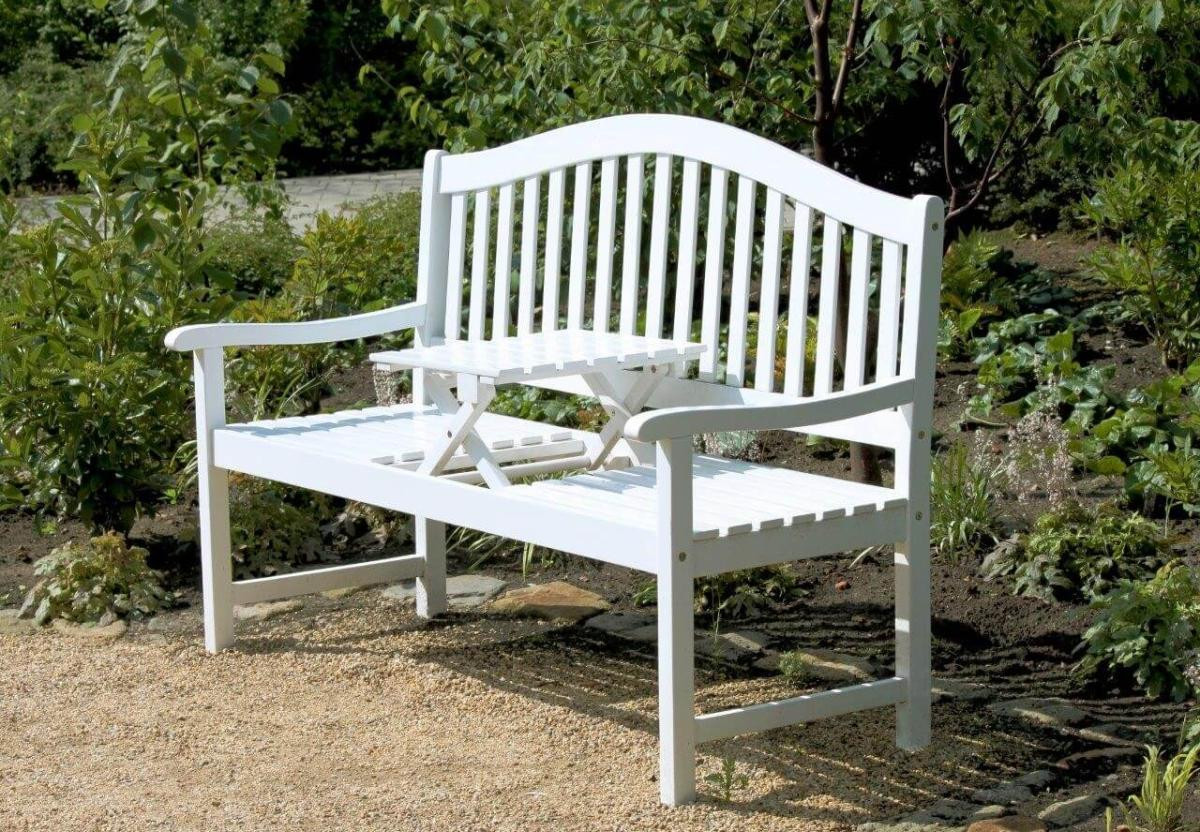 Gartenbank Mit Tisch
 Gartenbank mit hochklappbarem Tisch aus Eukalyptus weiß