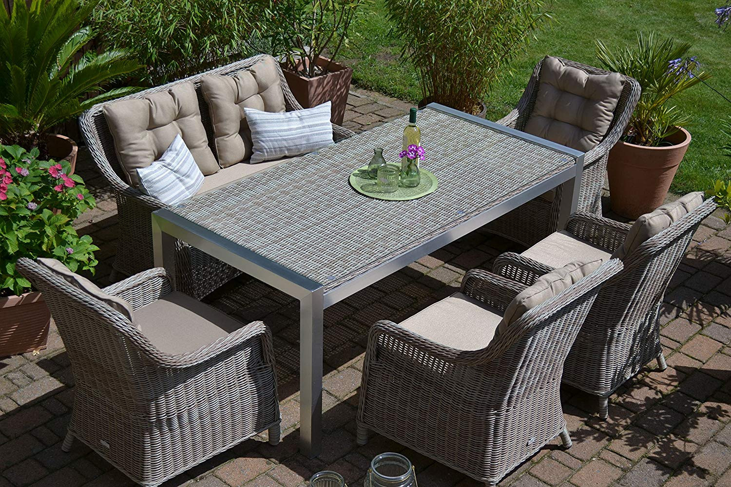 Gartenmöbel Set Günstig
 Gartenmöbel Set Tisch Bank und 4 Sessel Rattan Polyrattan