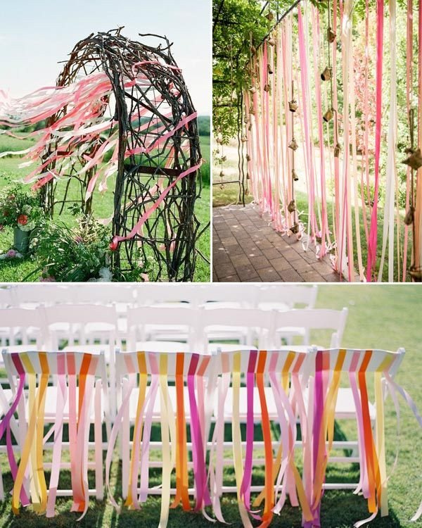 Gartenparty Hochzeit
 Streifen Tischdeko Inspiration Bunte Bänder für Hochzeit