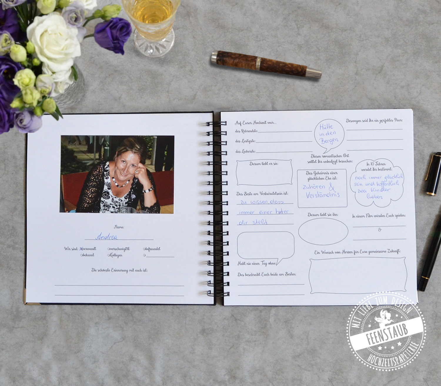 Gästebuch Hochzeit Zum Ausfüllen
 Gästebuch für Hochzeit mit Fragen personalisierbar
