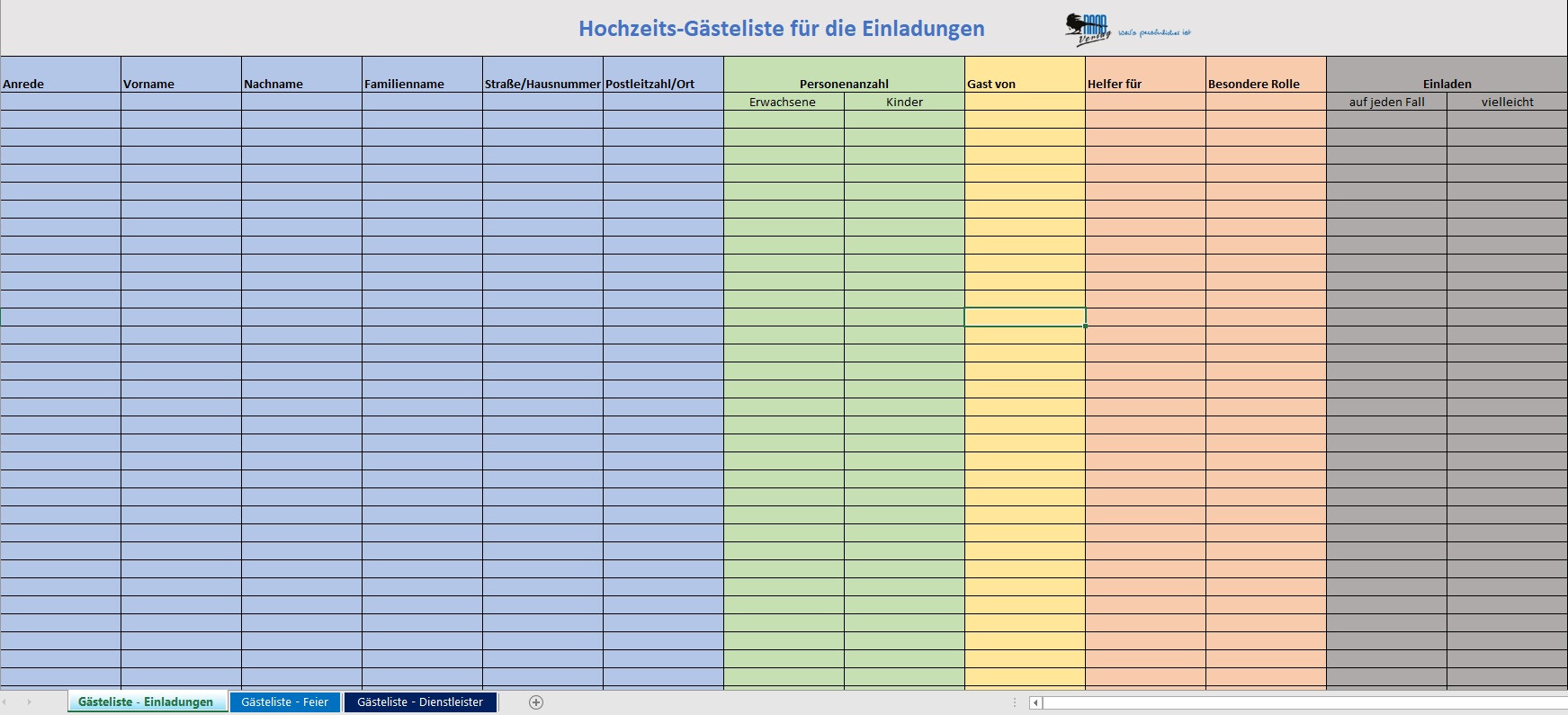 Gästeliste Hochzeit Vorlage
 Gästeliste für Ihre Hochzeit Tipps zur Planung & Excel