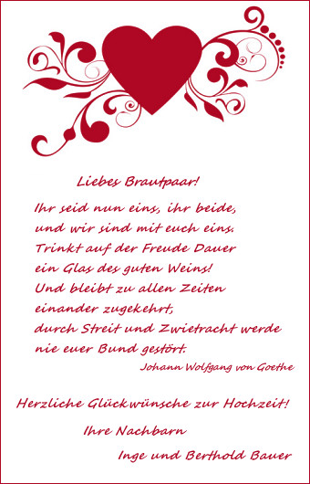 Gedicht Für Hochzeit
 Mustertexte für Glückwünsche und Grüße