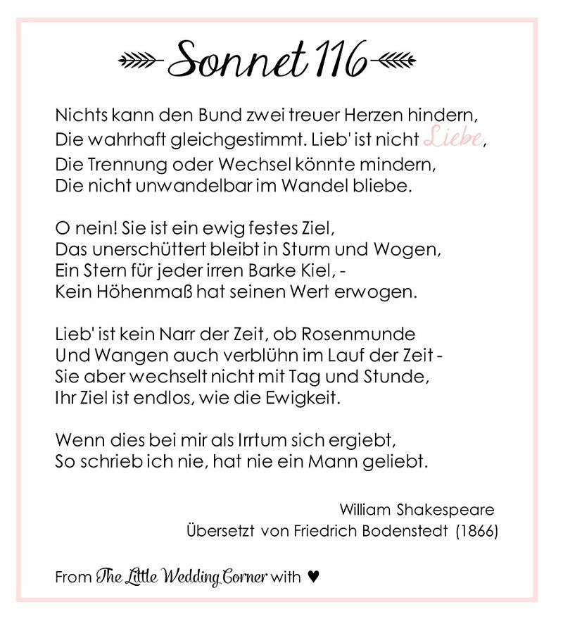 Gedicht Für Hochzeit
 Gedicht zur Hochzeit Shakespeares Sonnet 116