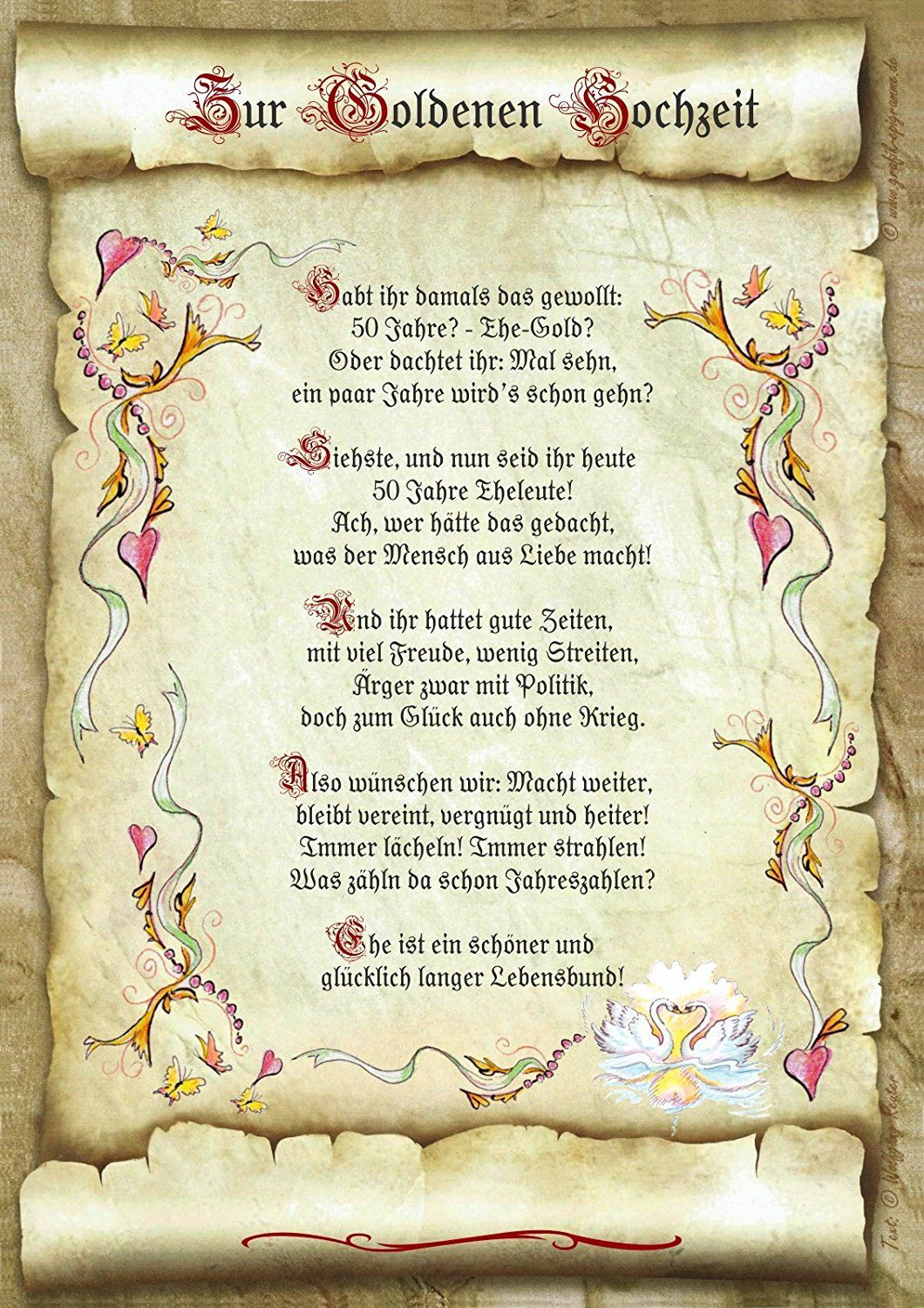 Gedicht Zur Goldenen Hochzeit
 Geschenk Goldene Hochzeit Urkunde Gedicht Präsent Jubiläum