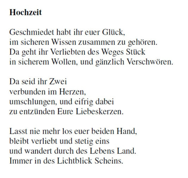 Gedicht Zur Hochzeit
 Hochzeit