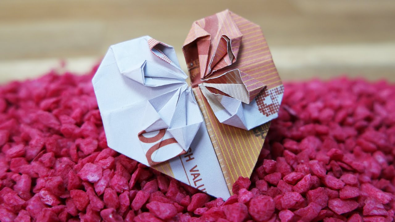 Geld Falten Hochzeit Bilderrahmen
 Geldscheine falten HERZ ️ Origami GELDGESCHENK zur