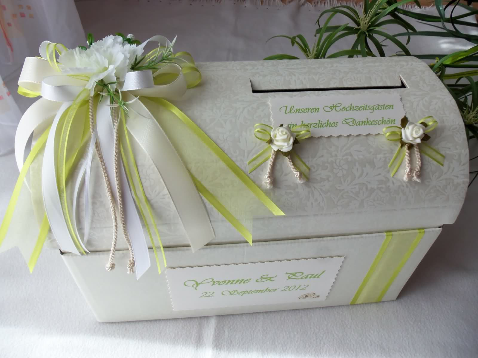 Geldbox Hochzeit
 tolle gr Briefbox creme grün Kartenbox Geldbox Hochzeit