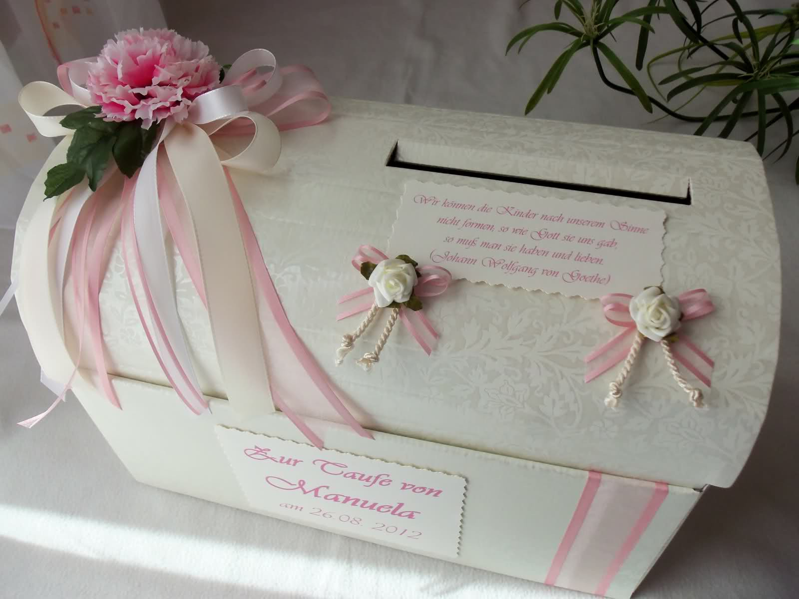 Geldbox Hochzeit
 gr Briefbox creme rosa Kartenbox Geldbox Hochzeit Taufe