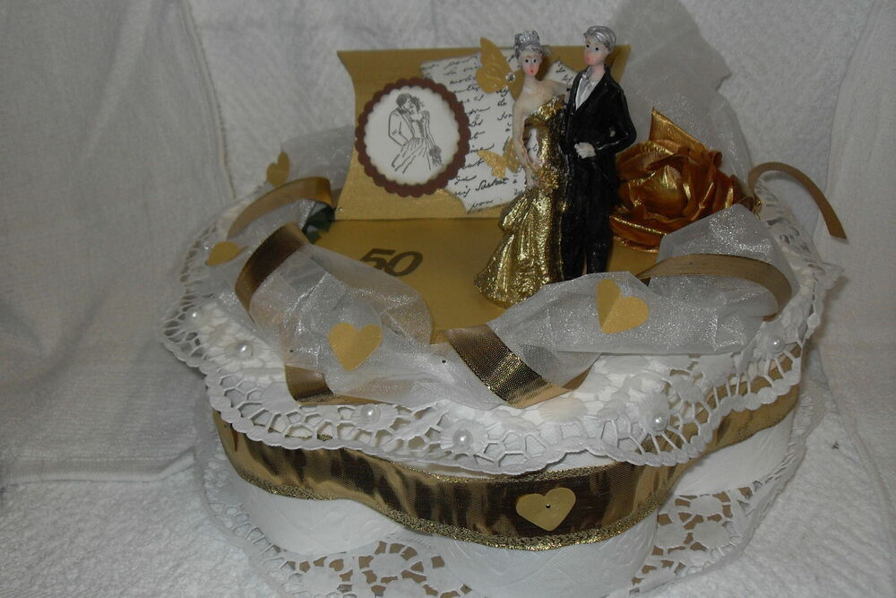 Geldgeschenk Goldene Hochzeit
 goldene Hochzeit Torte Geldgeschenk Brautpaar mit Geldbox