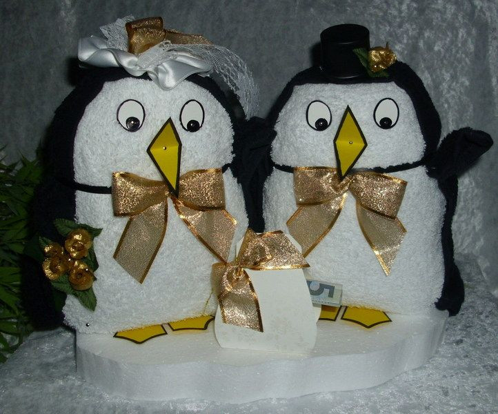 Geldgeschenke Goldene Hochzeit
 Brautpaar Pinguine Geldgeschenk Waschlappenpinguin