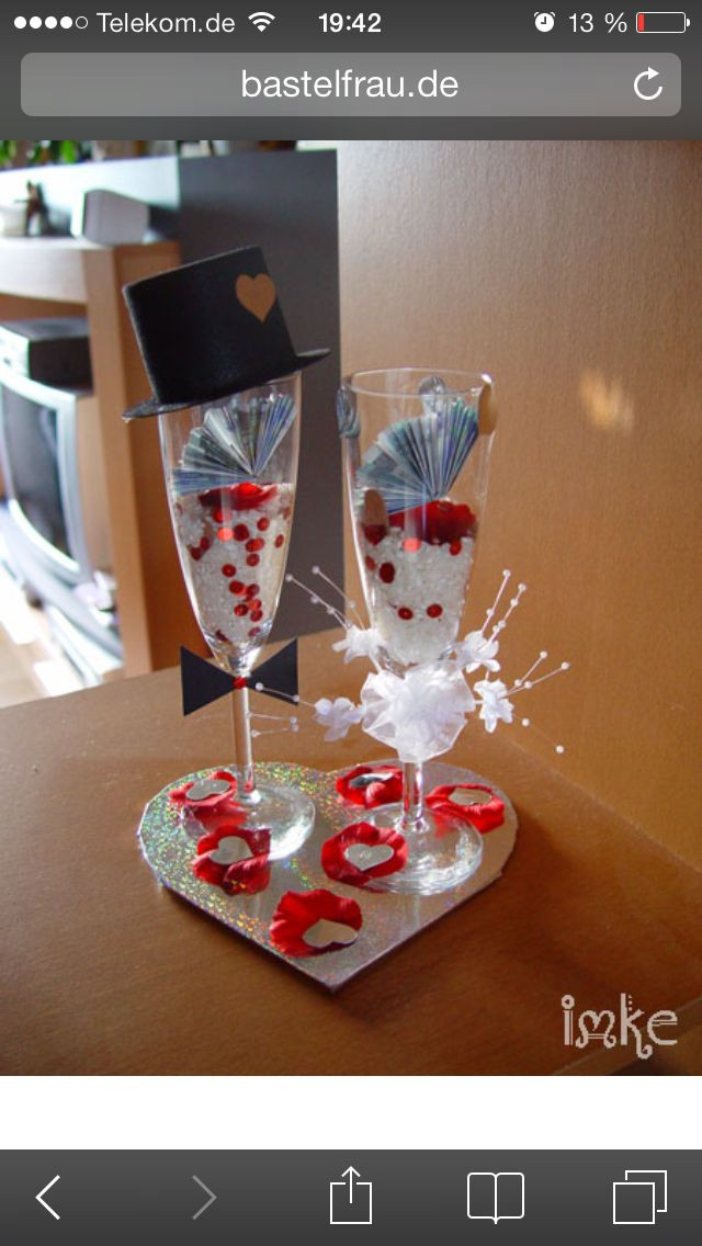 Geldgeschenke Hochzeit Pinterest
 Geldgeschenk im Sektglas zur Hochzeit