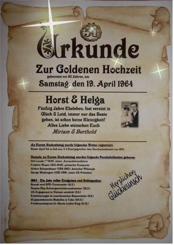 Geschenk Goldene Hochzeit
 ★WOW★ GOLDENE HOCHZEIT Geschenk Urkunde zum 50