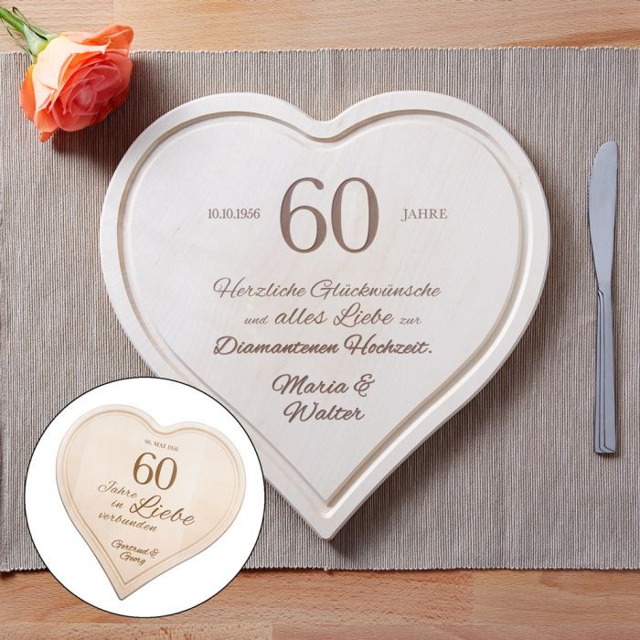 Geschenk Zur Diamanten Hochzeit
 Graviertes Holzherz zur diamantenen Hochzeit individuell