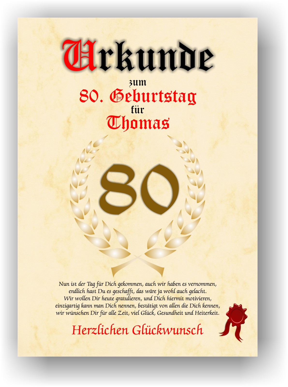 Geschenke 80. Geburtstag
 Urkunde zum 80 GEBURTSTAG Geschenkidee Geburtstagsurkunde