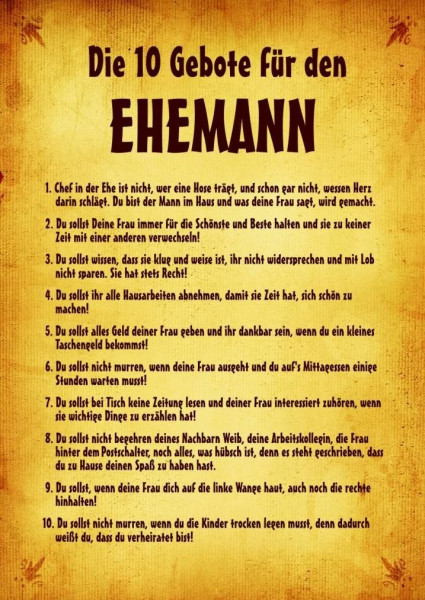 Geschenke Ehemann
 gagashop Urkunden Poster "Gebote Ehemann"