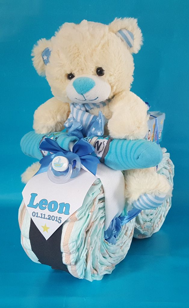 Geschenke Fürs Baby
 XL Windel Motorrad in Blau ★♥ Geschenk Geburt