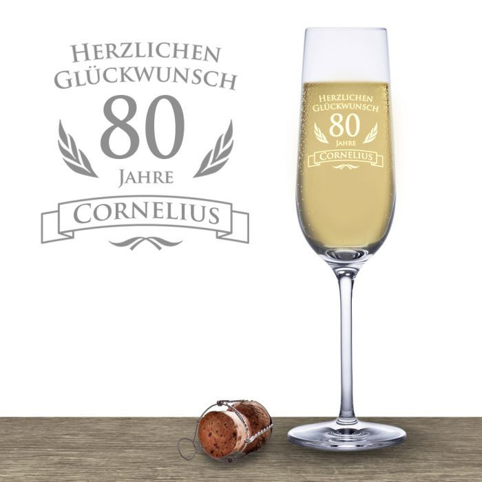 Geschenke Zum 80 Geburtstag Mann
 Sektglas zum 80 Geburtstag individuell graviertes Sektglas