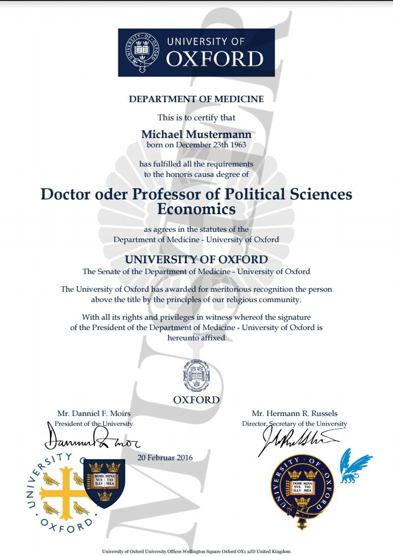 Geschenke Zum Doktortitel
 Doktortitel kaufen Oxford