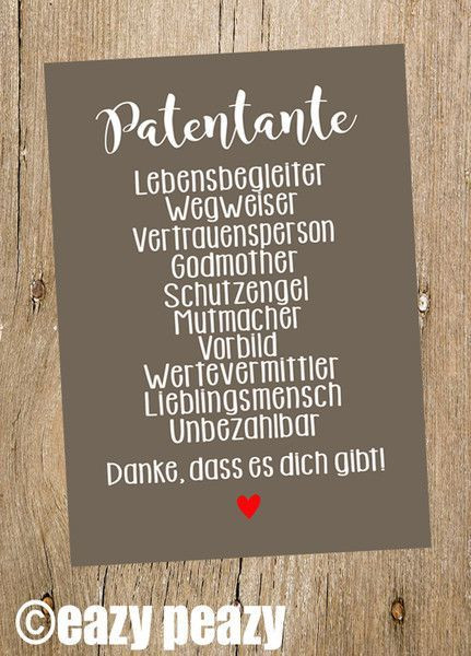 Geschenke Zur Taufe Als Patentante
 Glückwunschkarten ★ PATENTANTE ★ Postkarte ★ ein