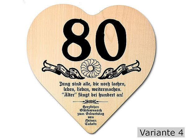 Geschenkideen 80. Geburtstag
 Herz Holzschild zum 80 Geburtstag 18x18x1 cm mit Ihrem