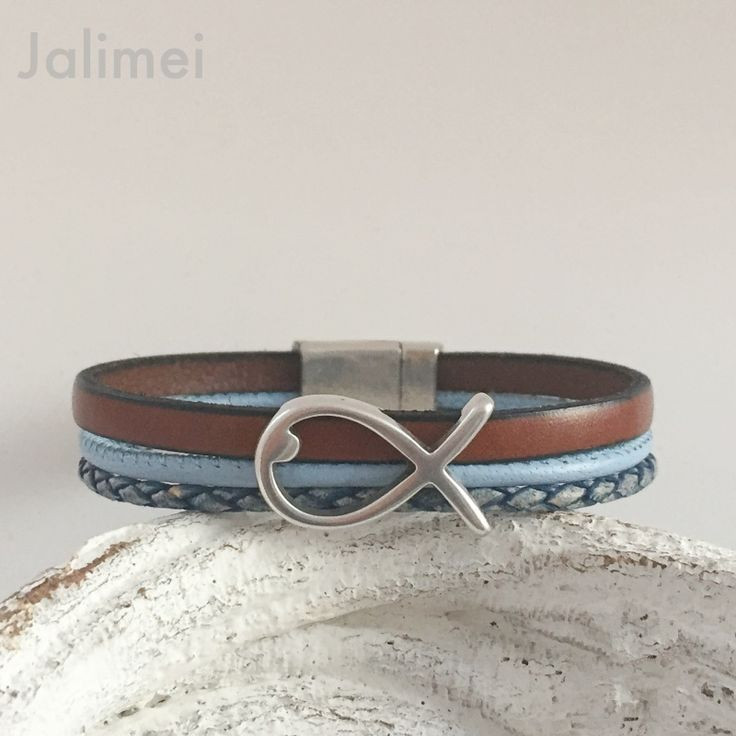 Geschenkideen Kommunion Junge
 as1357 fisch blau cognac1 Lederarmband