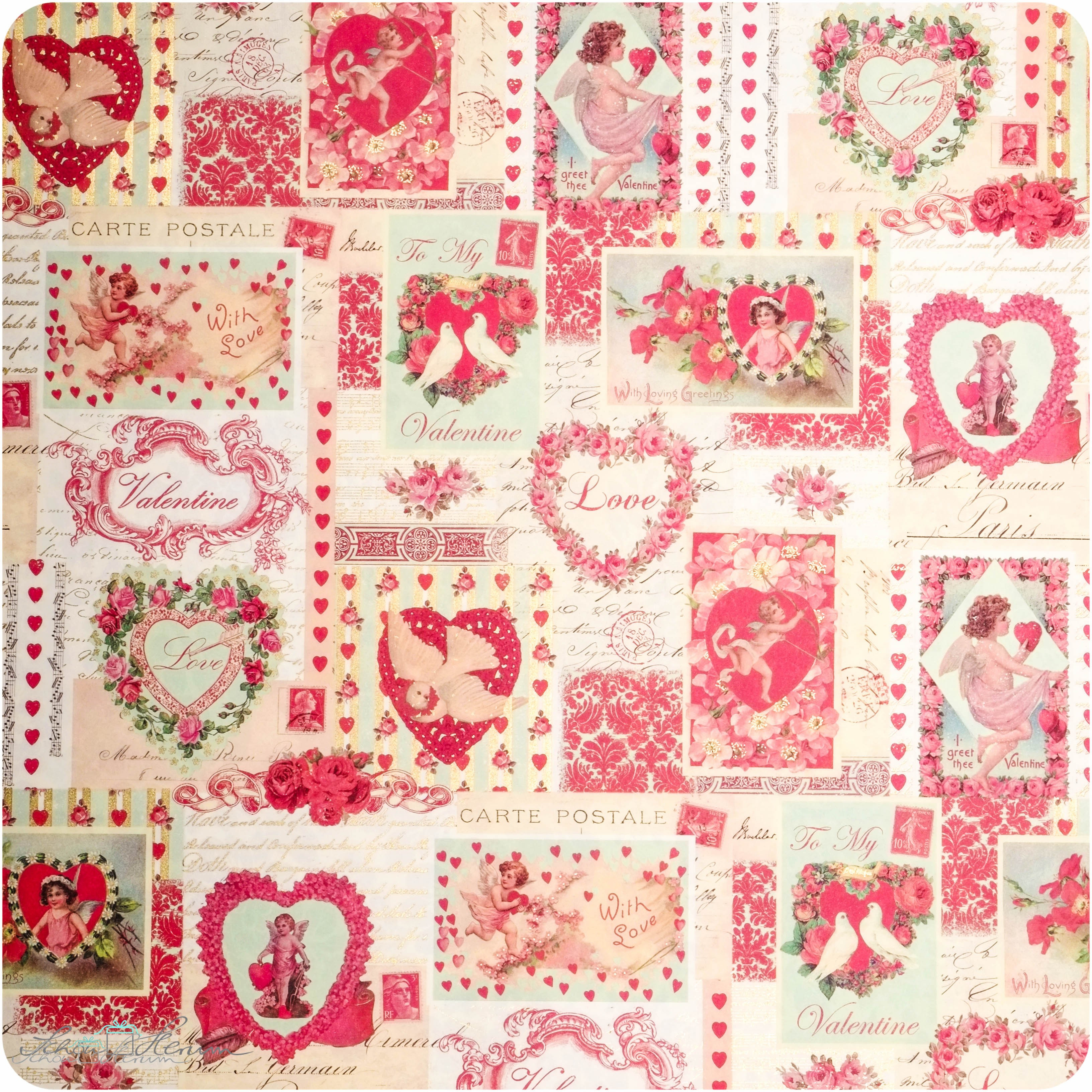 Geschenkpapier Hochzeit
 Geschenkpapier Happy Valentine rosa rot 50 x 70 cm